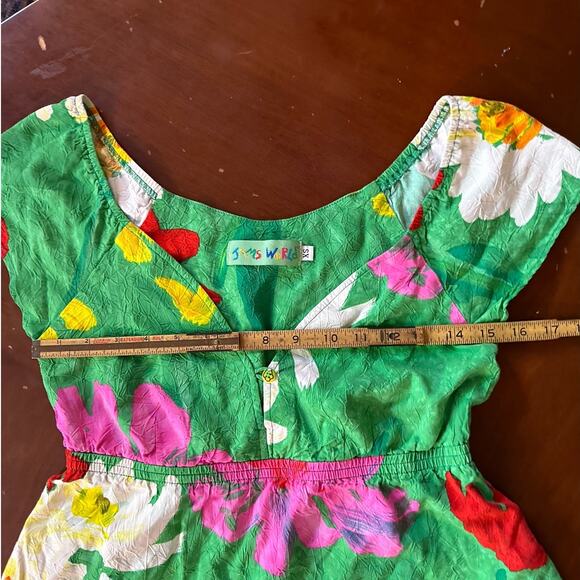 Vintage Jams World Floral Colorful Sun Dress Mini Short Sleeve Size XS Floral - Picture 6 of 12